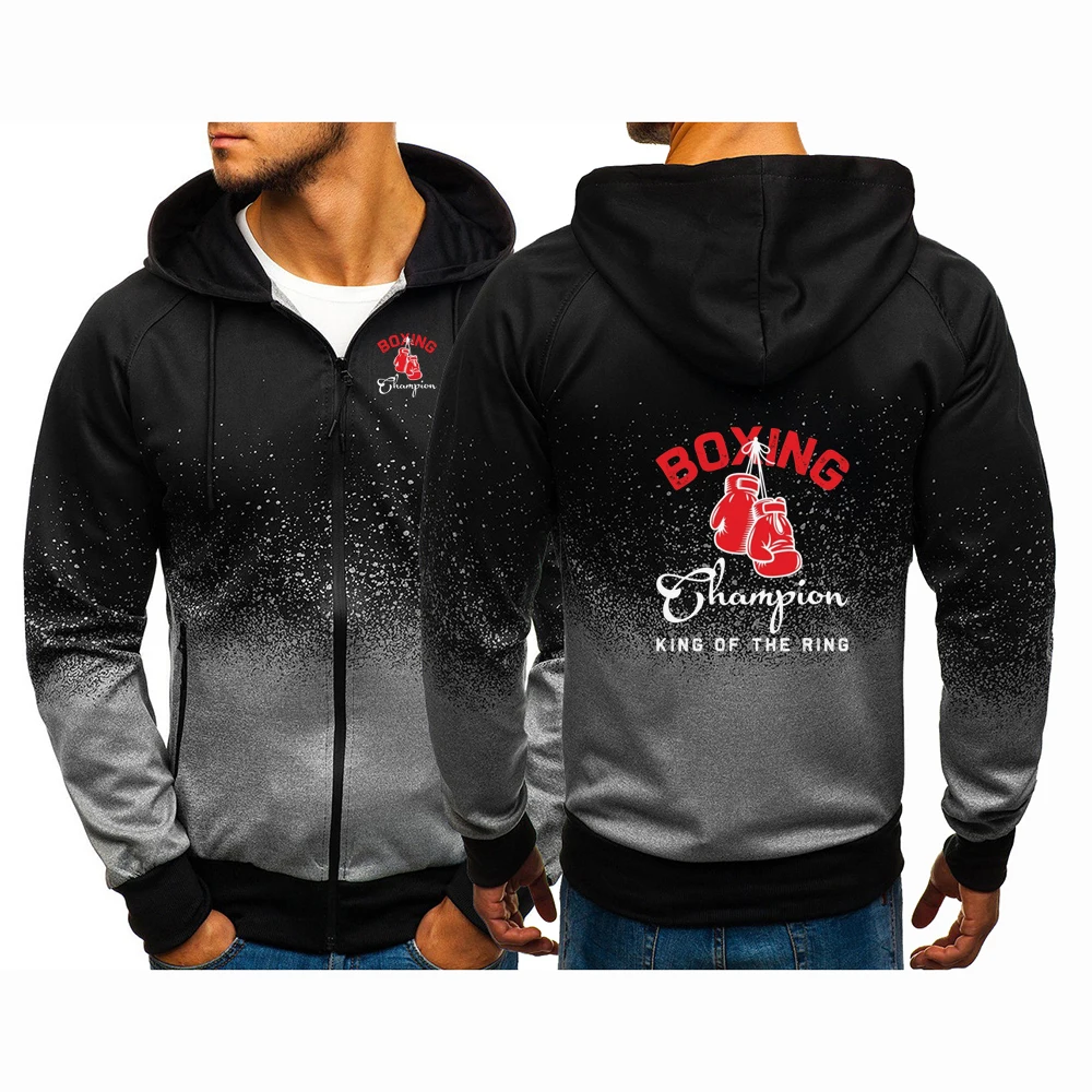2025 Spring And Autumn Men's Hajime No Ippo Kamogawa Boxing Gym Logo Print Diagonal Zipper Pocket Coat Hooded Jacket Hoodies