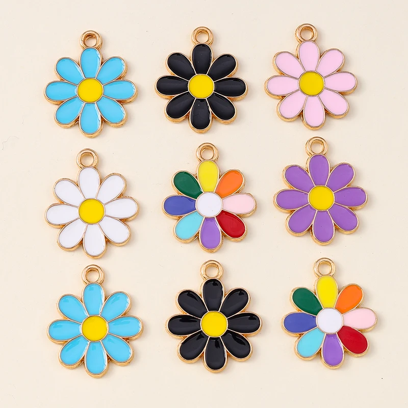 10 Stück niedliche, bunte Emaille-Blumen-Anhänger für Ohrringe, Halsketten, Armbänder, DIY-Bastelarbeiten, Schmuckherstellung, Zubehör – Detail 9