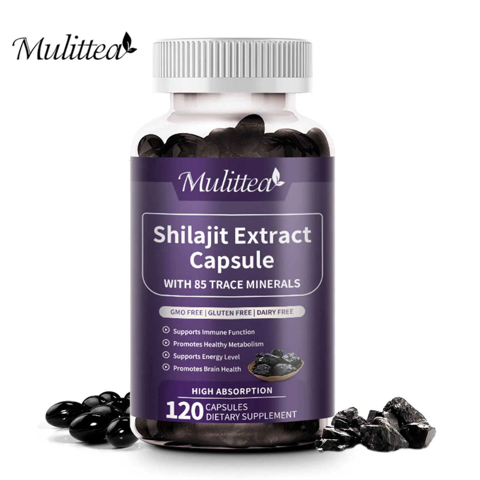 Mulittea 100% Original High Purity Shilajits Mineral Organic Shilajit with 85+ Trace Minerals &Fulvic Acid Male confidence