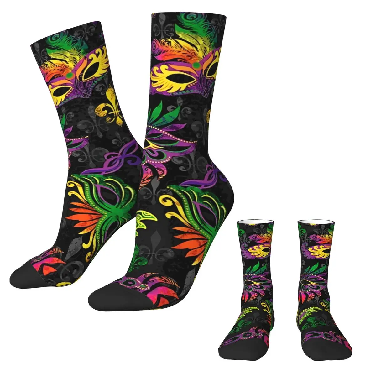 Calcetines de hombre Mardi Gras 2025 Medias estampadas Invierno Vintage Calcetines cómodos Patrón Running Calcetines antideslizantes