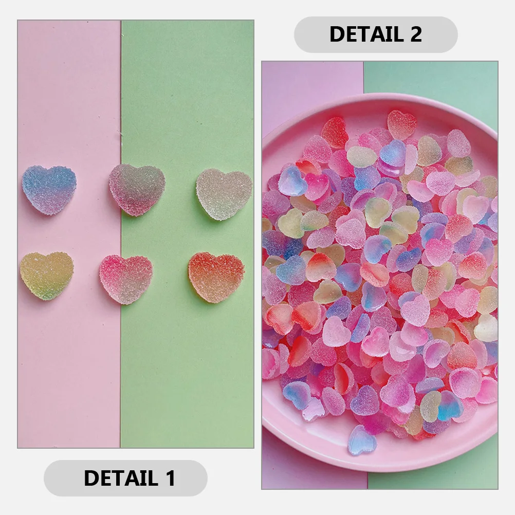 

60pcs Simulated Heart Candies Colorful Realistic Design Decorative Bulk Model Multi-function Soft Candy Props Hair Tools