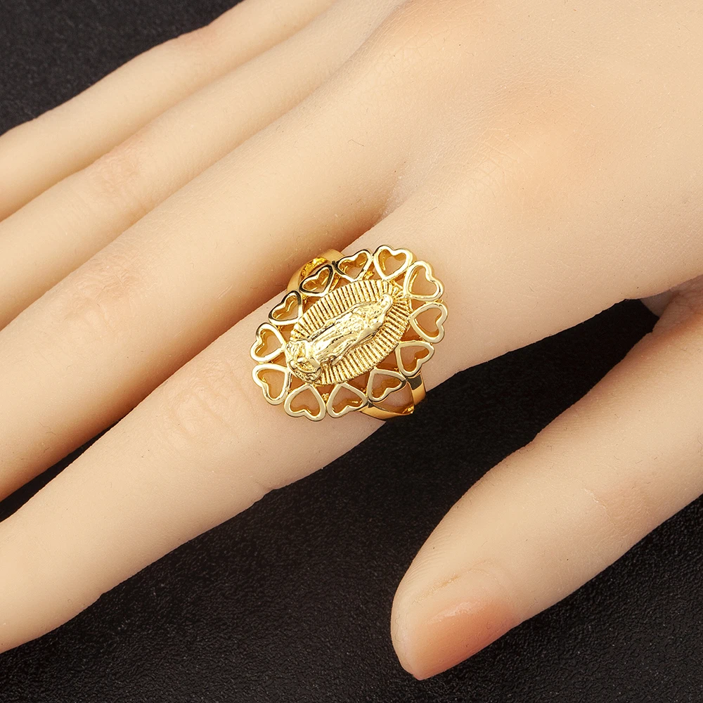 Nidin High Quality Religious Virgin Mary Round/Oval/Heart Shape Ring Adjustable For Women Men Vintage Finger Jewelry Accessories