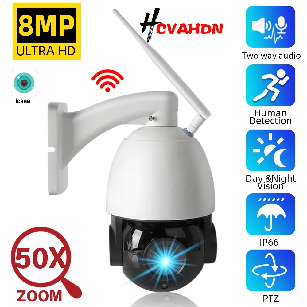 

8MP Wif PTZ IP Security Camera Outdoor 2 Way audio CCTV Speed Dome Camera Video Surveillance System 4K Wireless 50X Zoom ICSEE