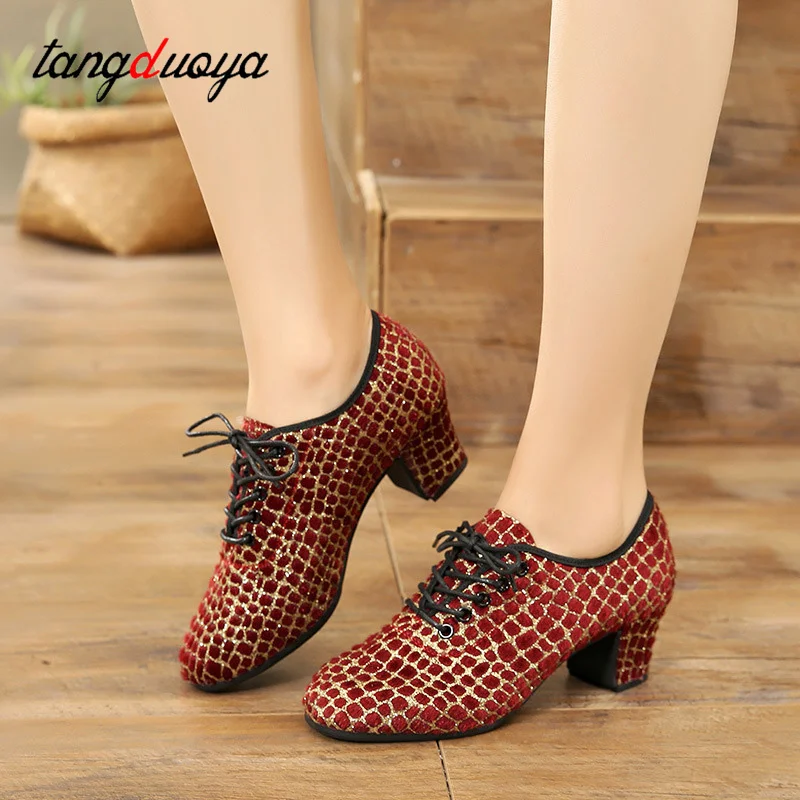 Latin Dance Shoes Sneakers WOMEN Jazz Modern Non-slip Soft Rubber Sole High Heel 5cm Teacher Train Women's Dancing Shoes image 2