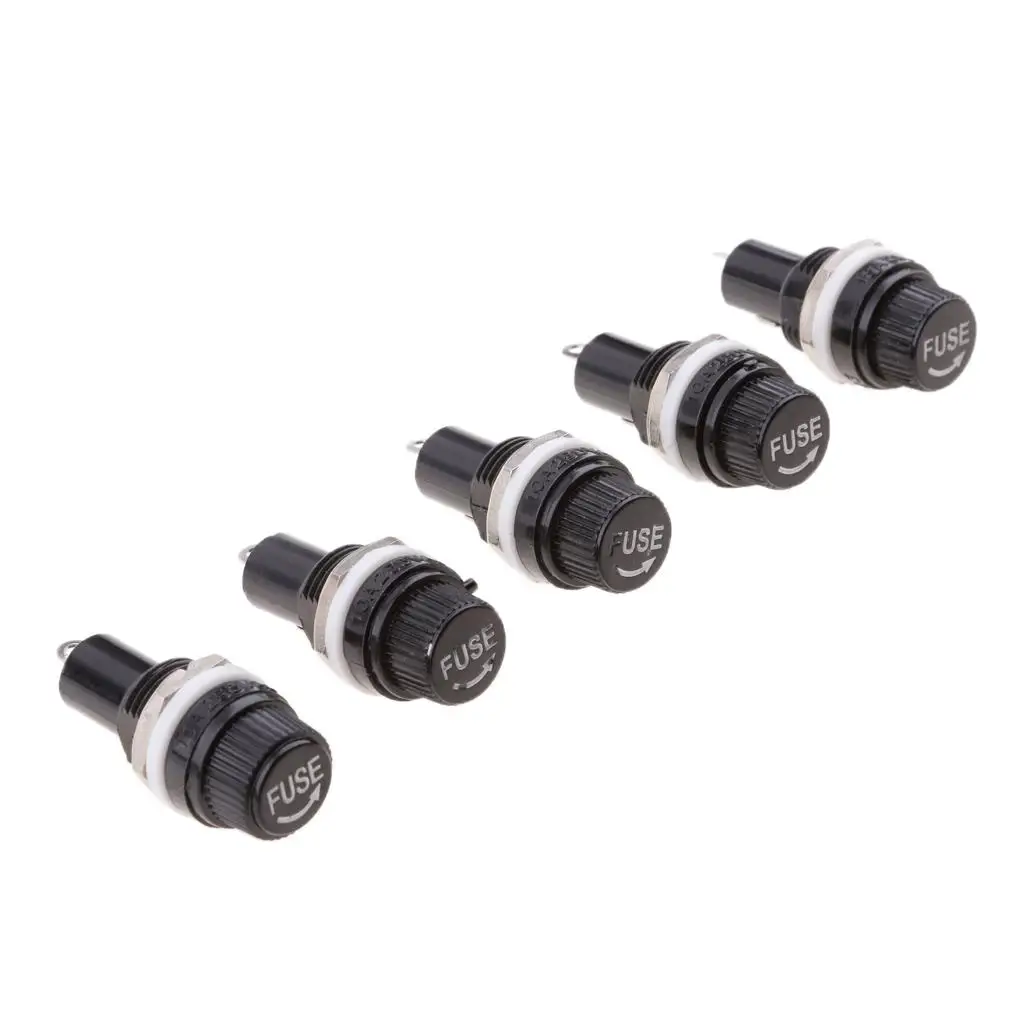 5pcs Panel Mounted Screw Glass 5x20mm Fuse Holder Black Car/Truck/Boat