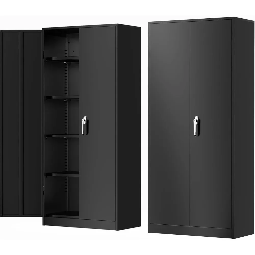 

Metal Storage Cabinet, 72" Black Locking Storage Cabinets with Doors and 4 Shelves, Steel Lockable File Cabinet Metal Locker