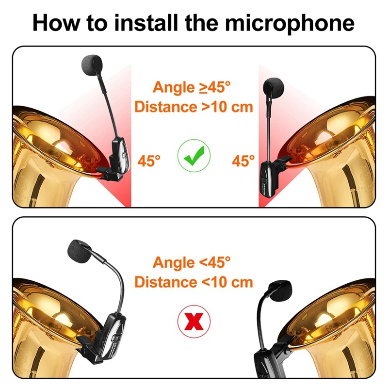 Saxophone Wireless Microphone System,2.4G Transmitter & Receiver For Wind Instruments,164FT Range,Plug & Play