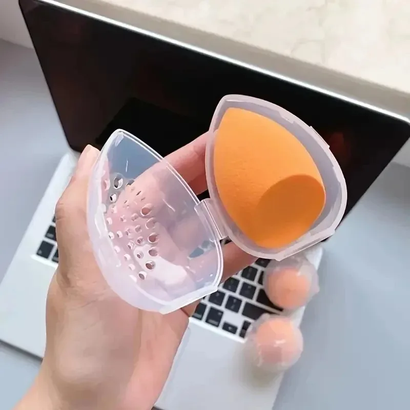 1Pcs Egg Shaped Empty Makeup Sponge Storage Box Portable Plastic Cosmetic Puff Organizer Rack Blender Holder Stand 메이크업 수납
