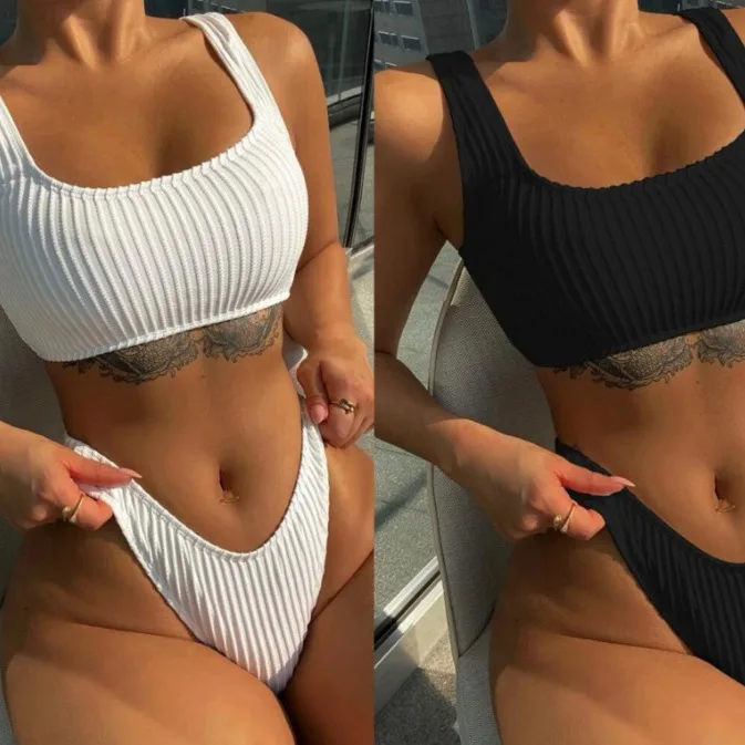 

Новый сексуальный пляжный однотонный купальник бикини с разрезом