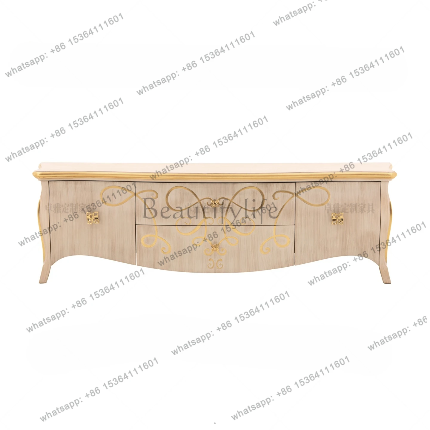 Nordic neoclassical solid wood home TV cabinet modern retro old decorative low cabinet carving