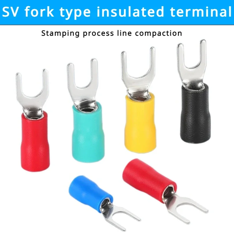 100PCS SV1.25 SV2 Wire Spring Terminal U Y Shape SV Type Fork Insulate Ferrules Block Spade Cold Press Cable End Crimp Connector