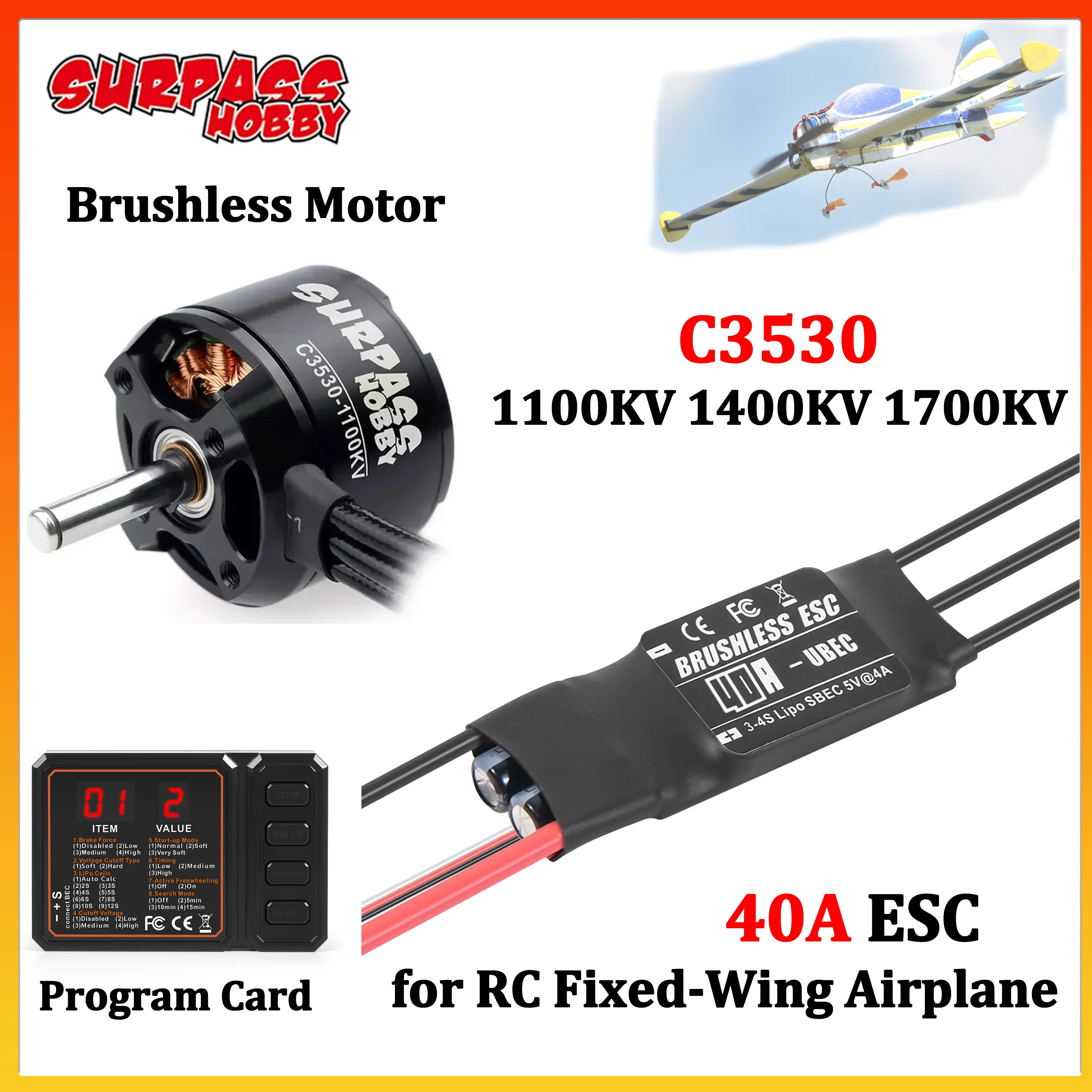 SURPASS HOBBY 3530 1100KV 1400KV 1700KV Outrunner Brushless Motor 40A ESC Combo für RC Flugzeuge FPV Drohnen Multicopter