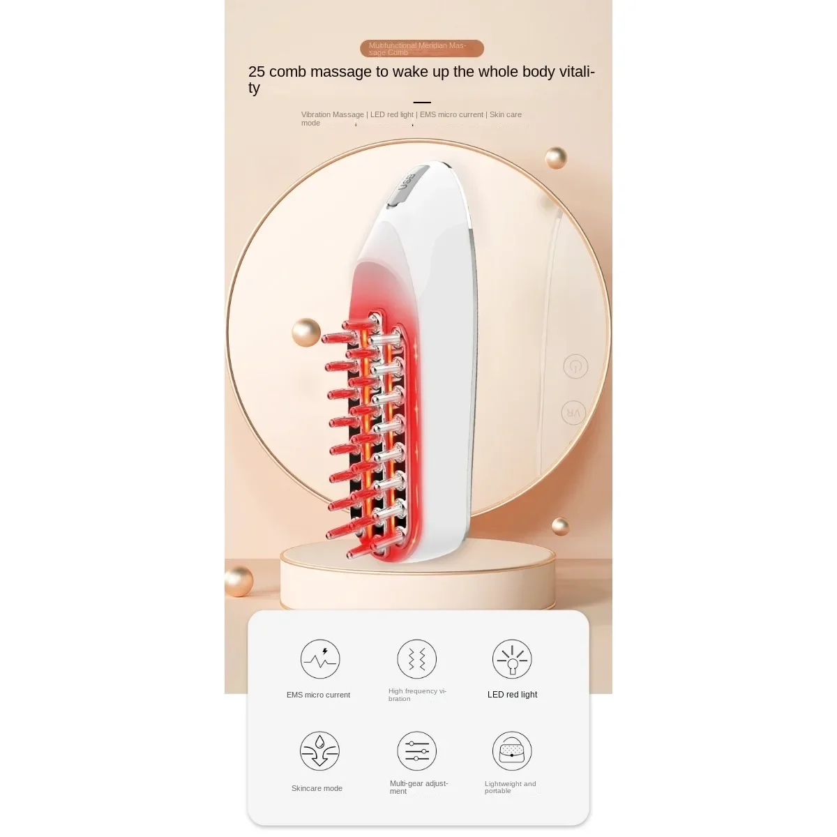 EMS Micro Current Massage Comb Red Light Hair Care Comb Skin Medicine Applier Multifunctional Household Electric Massager