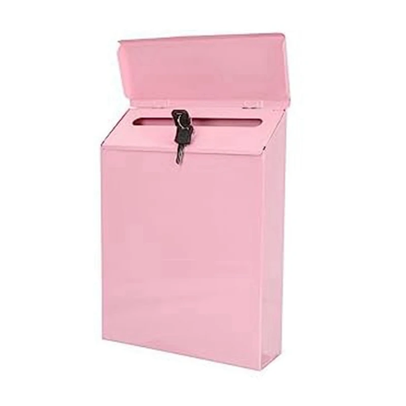 Lockable Mailbox Wall Collection Box Farmhouse Mailbox With Key Suitable For Home Office Pink