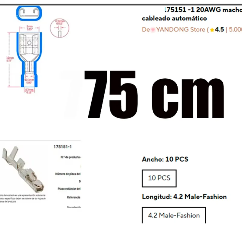 75CM 175151-1 20AWG Male Female faston 4.8 mm Female connector terminal auto wiring harness