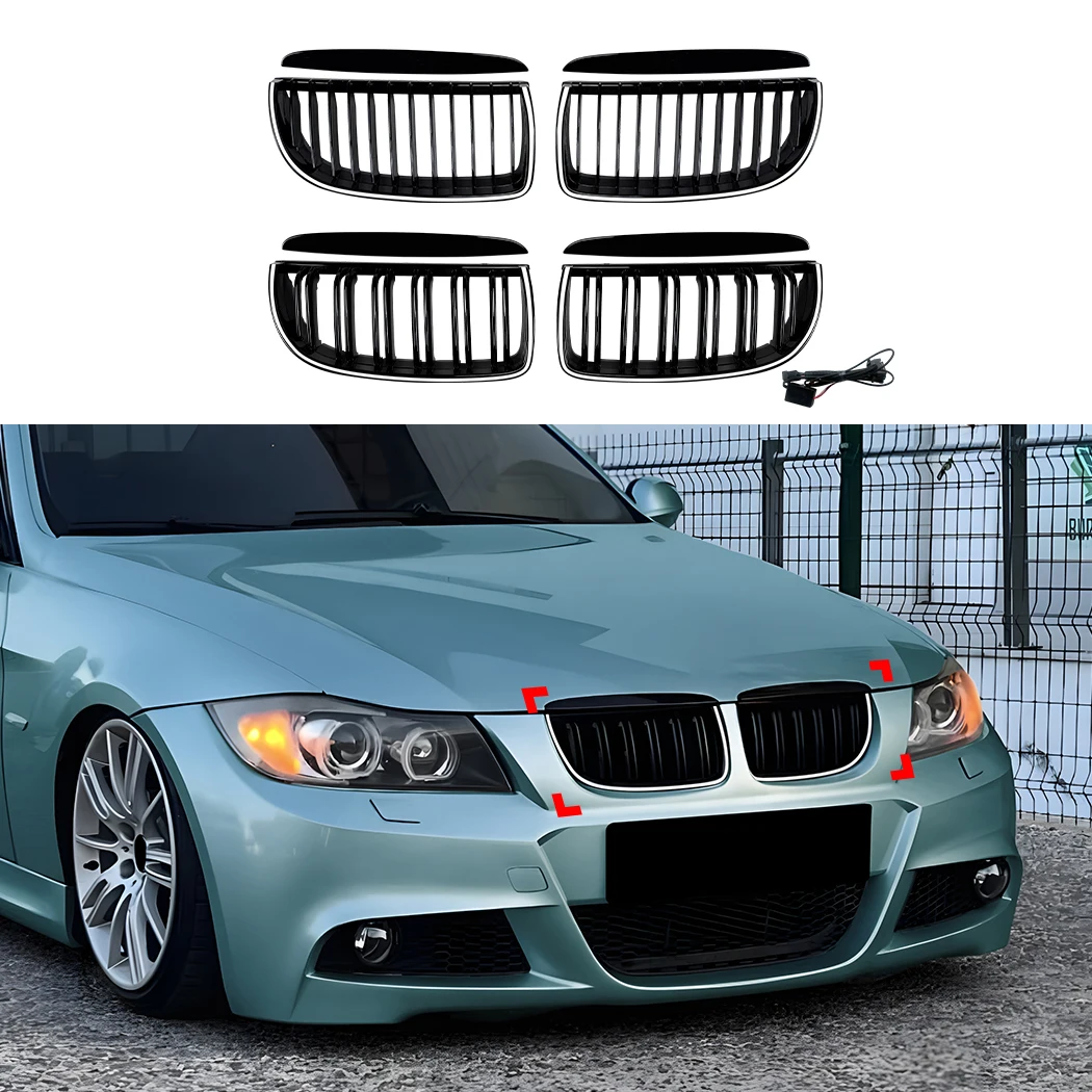 

Глянцевые черные решетки радиатора (ноздри) для BMW 3 серии E90 E91 2005-2008, замена, с подсветкой