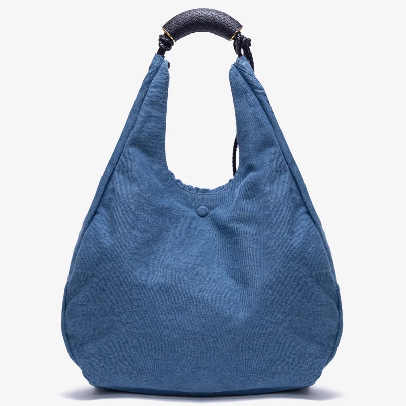 سعة كبيرة للمتسوقين حقيبة المرأة عالية الجودة الأزرق الدنيم الأسود المنسوجة الرباط حمل حقيبة عرض الأزياء نمط حقيبة كتف عادية