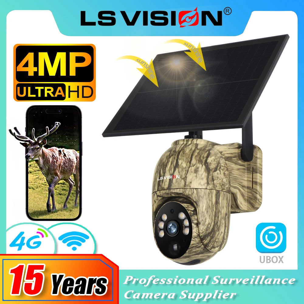 

LS VISION 4MP UltraHD Solar Surveillance Camera Human/Animal Detection WiFi/4G Indoor Outdoor Monitoring Camera Waterproof Ubox