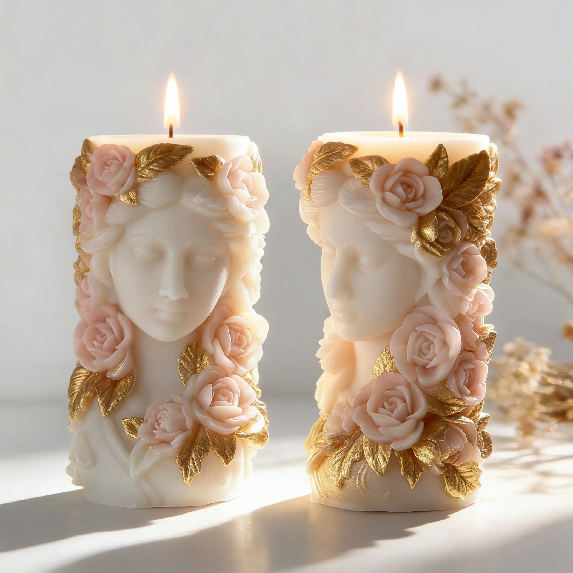Floral Portrait Cylinder Candle Silicone Mold DIY Scented Wax Plaster Diffuser Stone Craft Home Decor