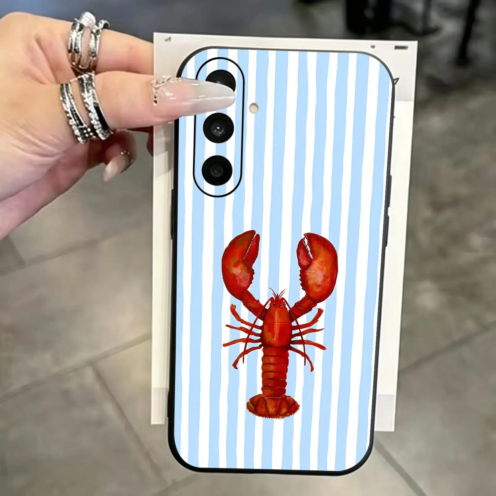 Ins-style striped marine creature  Phone Case For Samsung A57 A56 A37 A27 A17 A36 A26 A55 A35 Black Matte Soft Case