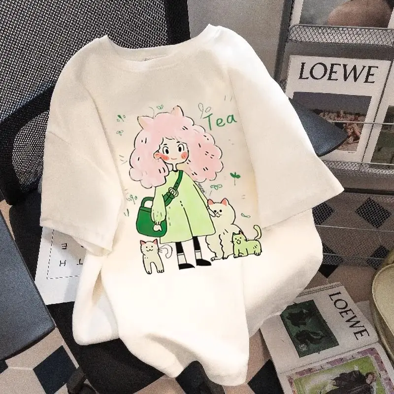 

Summer Fashion Printed Short Sleeve T-shirt Women Clothing O-neck Vintage Loose Casual Pure Cotton Top Tee