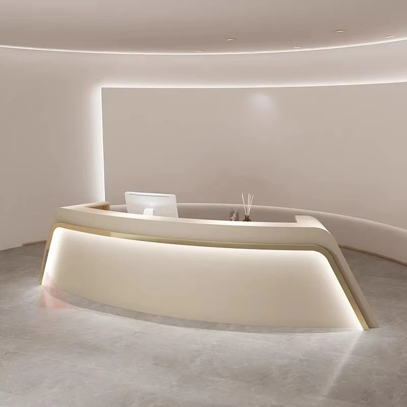

&c Modern Wooden Luxury Beauty Salon Curved Cash Register Manicure Yoga Studio Dance Studio Reception Desk