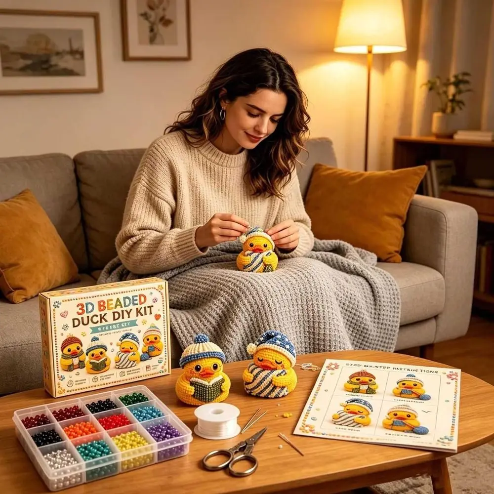 Handmade Tiny Beads 3D Beaded Duck Kit Animal Shape Creative Craft Bead Weaving Kit Cute Design DIY Bead Craft Kit For Adults &