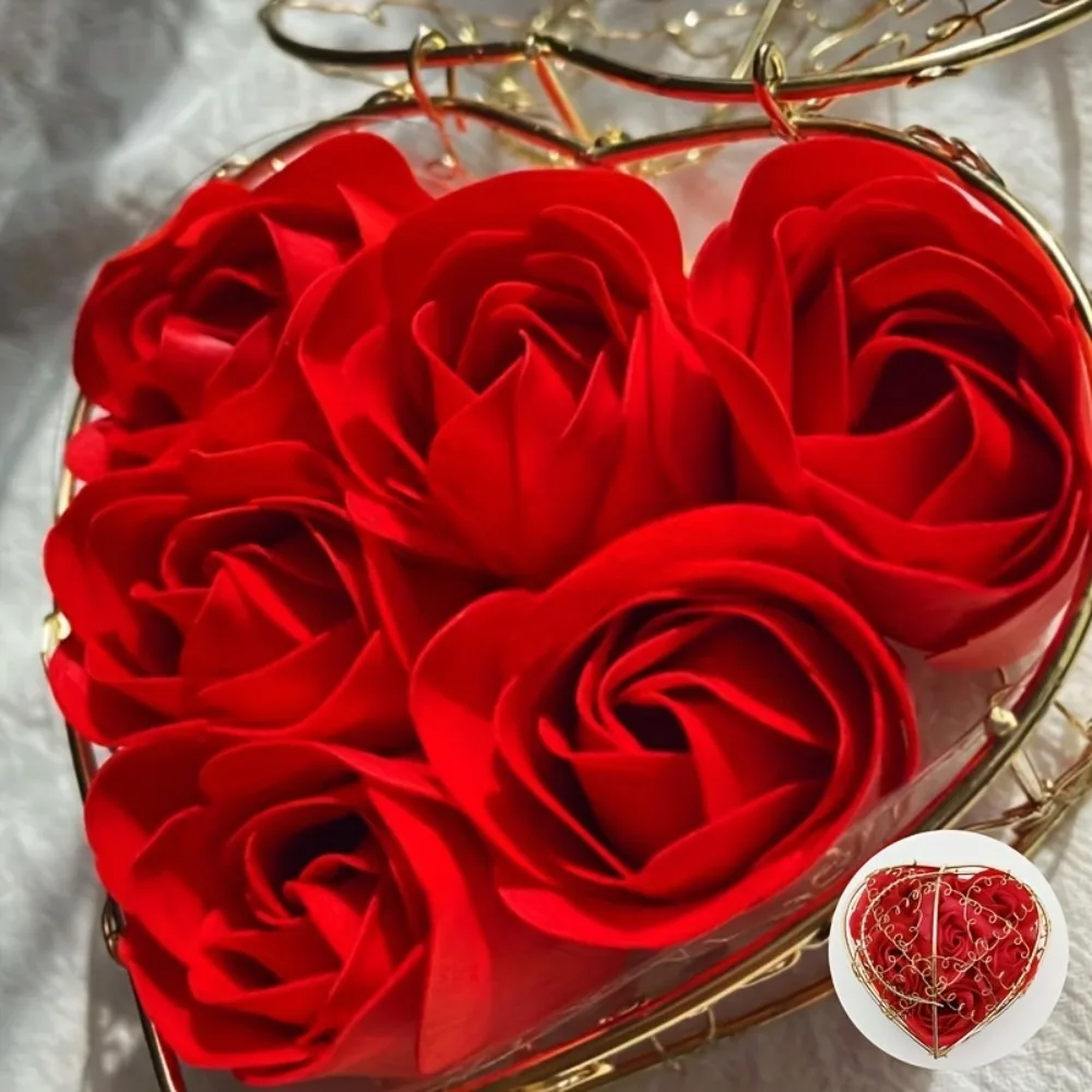 

Scented Soap Roses Metal Basket Gift Box, Artificial Rose Soap Flowers Creative Home Decor Wedding Valentine's Day Birthday Gift