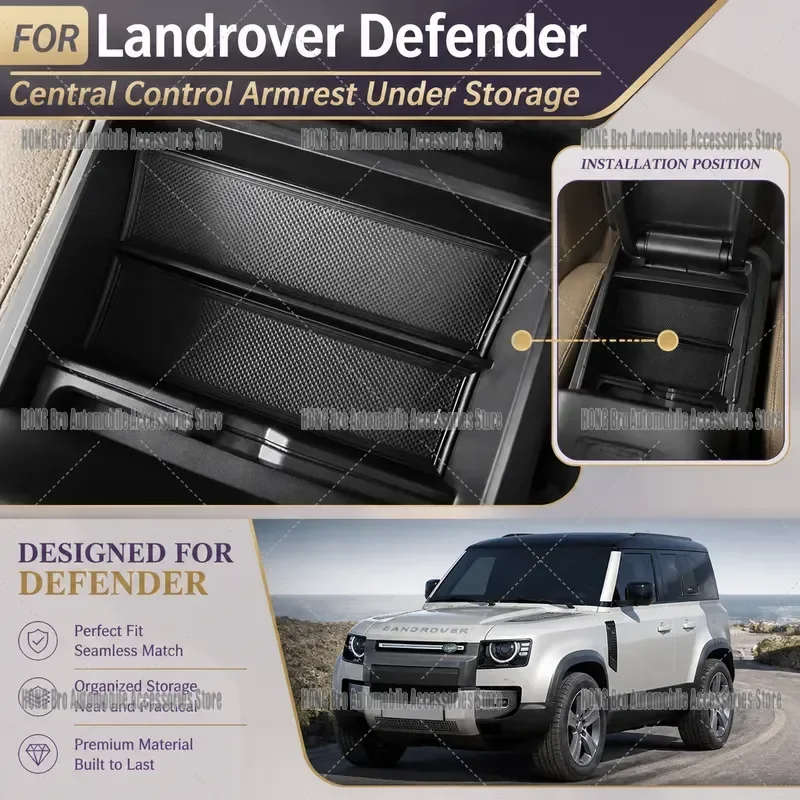 For Land Rover Defender 90 110 2020-2025 Central Console Armrest Under Storage Box Organizer Interior Accessories Car Decor