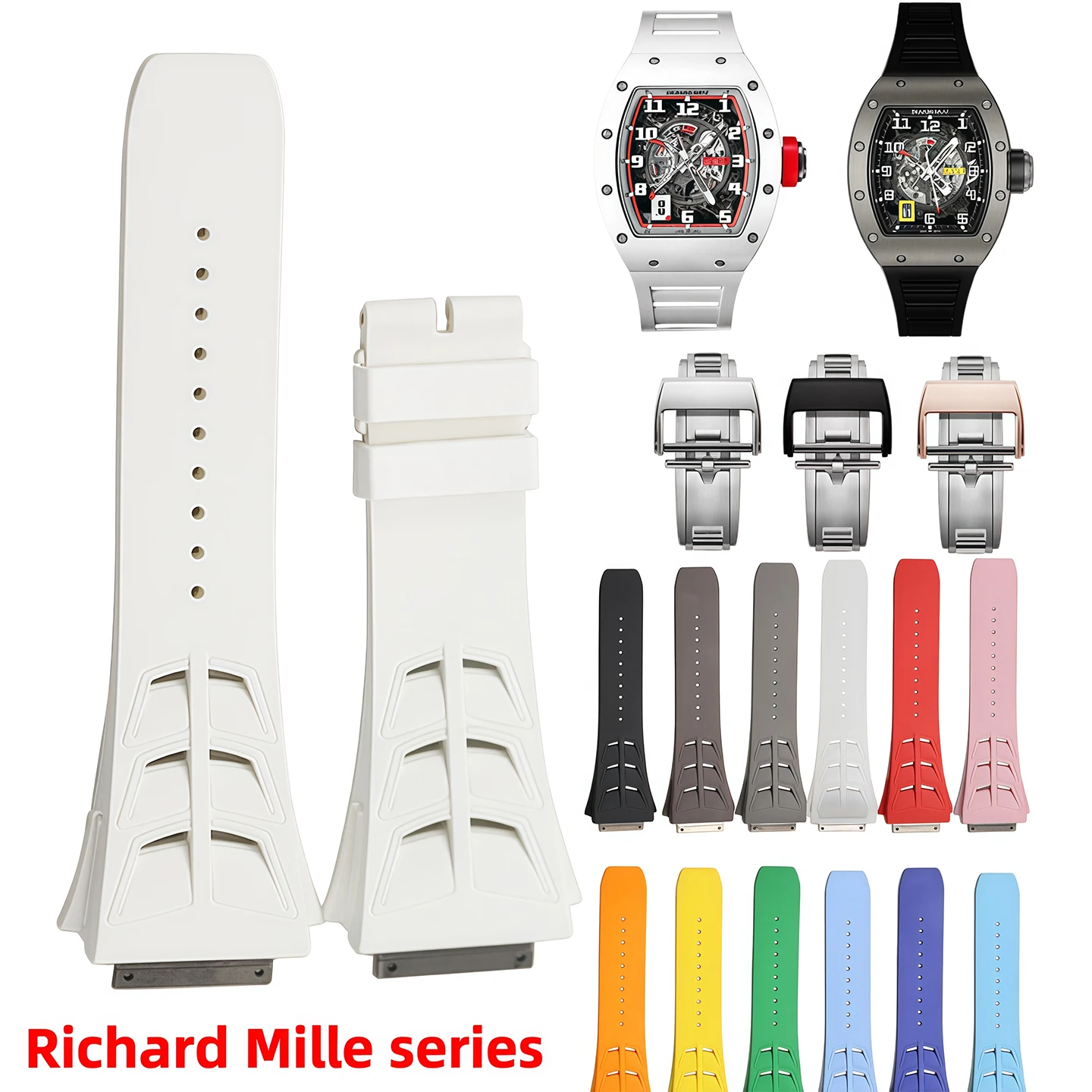 Резиновый ремешок для часов со стальной головкой FKM для Richard Miller RM055 RM030 RM35-01 RM35-02 RM35-03, ремешок для часов, мягкие аксессуары из фторкаучука