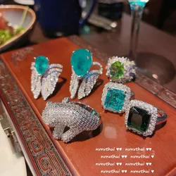 Malachite Green Bright Gem Ring Pointed Crystal Geometry Zircon Leopard Opening