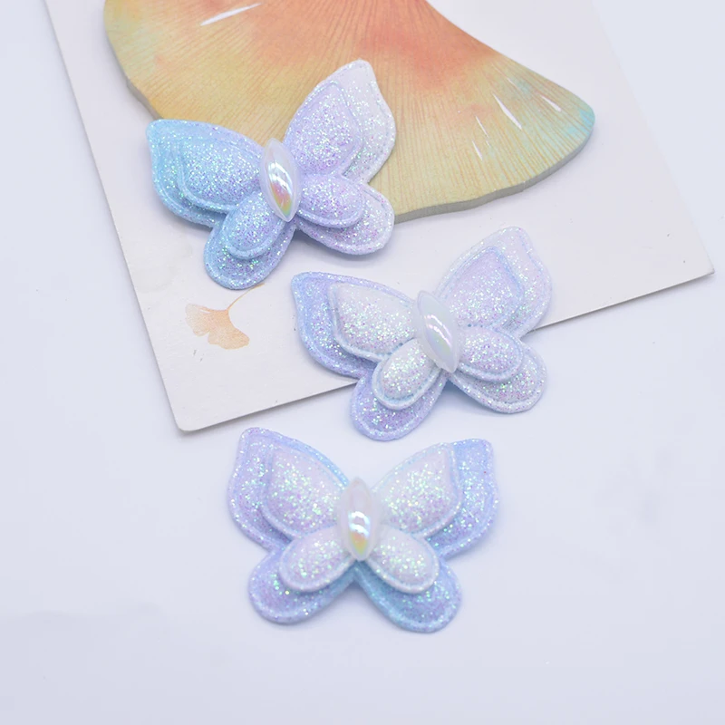 10Pcs 42*32mm Glitter Butterfly Padded Appliques for DIY Clothes Hat Shoes Sewing Patches Headwear Hair Clips Bow Decor