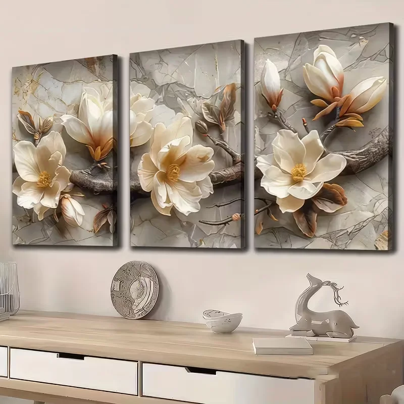 

Yellow Magnolia Flower 3Pcs 5D DIY Diamond Painting Landscape Art Full Square Round Drill Mosaic Triptych Diamond Embroidery