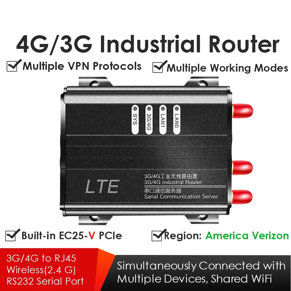 

4G/3G LTE Industrial Wireless WiFi Router 2.4Hz 300M W/SIM Card Slot EC25-V Mini PCIe Modem Global Version VPN VPDN PPTP L2TP