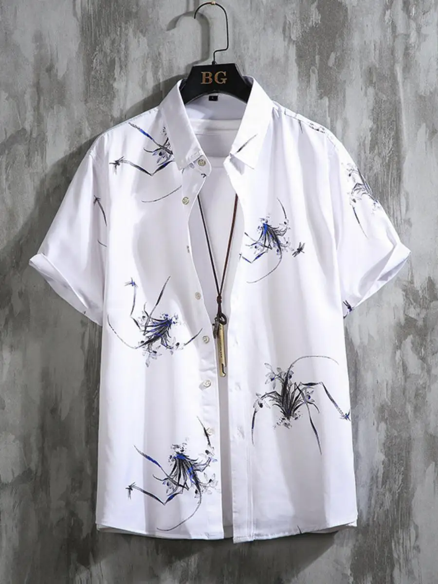 

Новая мужская футболка с цветочным принтом, свободного кроя, для весны и лета, повседневная одежда, молодежный стиль, корейская мода.