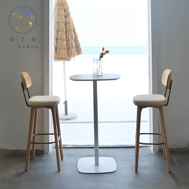 Nordic solid wood bar stool simple backrest bar chair ins Internet celebrity cafe bar dessert high table and chair combination