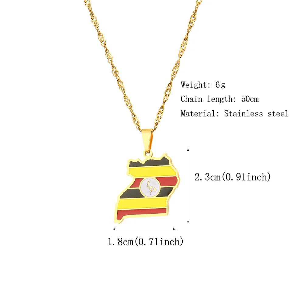 Uganda Map Pendant Necklace for Men Women Gold Silver Color Stainless Steel Couple Fashion Jewelry Accessories Patriotic Gift