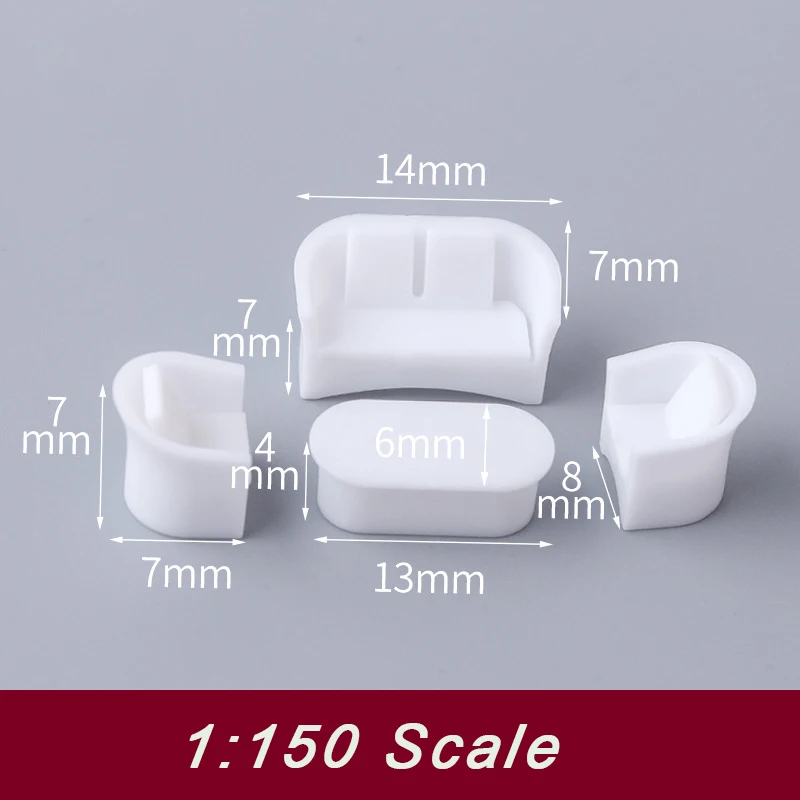 1set 1:75 1:100 1:150 Miniature Sofa Set Model ABS Unpainted Toys Indoor Architecture Building Layout for Diorama