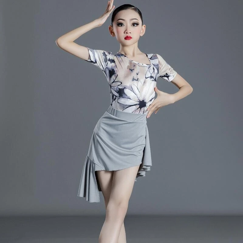 2025 novas crianças conjuntos de vestido de dança latina para meninas roupas de treinamento de competição cha-cha samba rumba trajes de dança terno