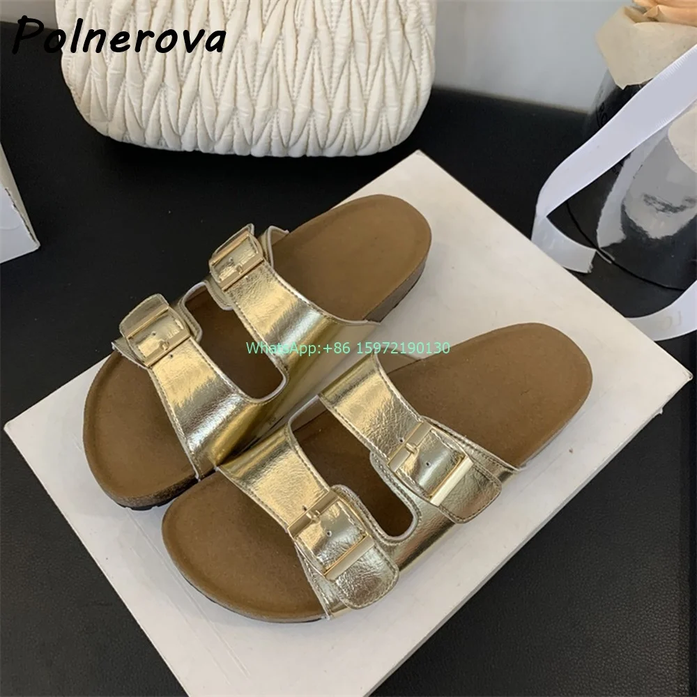 Hollow Flat with Slippers Round Toe Straight Strap Buckle Slip On Outdoor Thick Soled Shoes Women's New Soft Beach Sandals