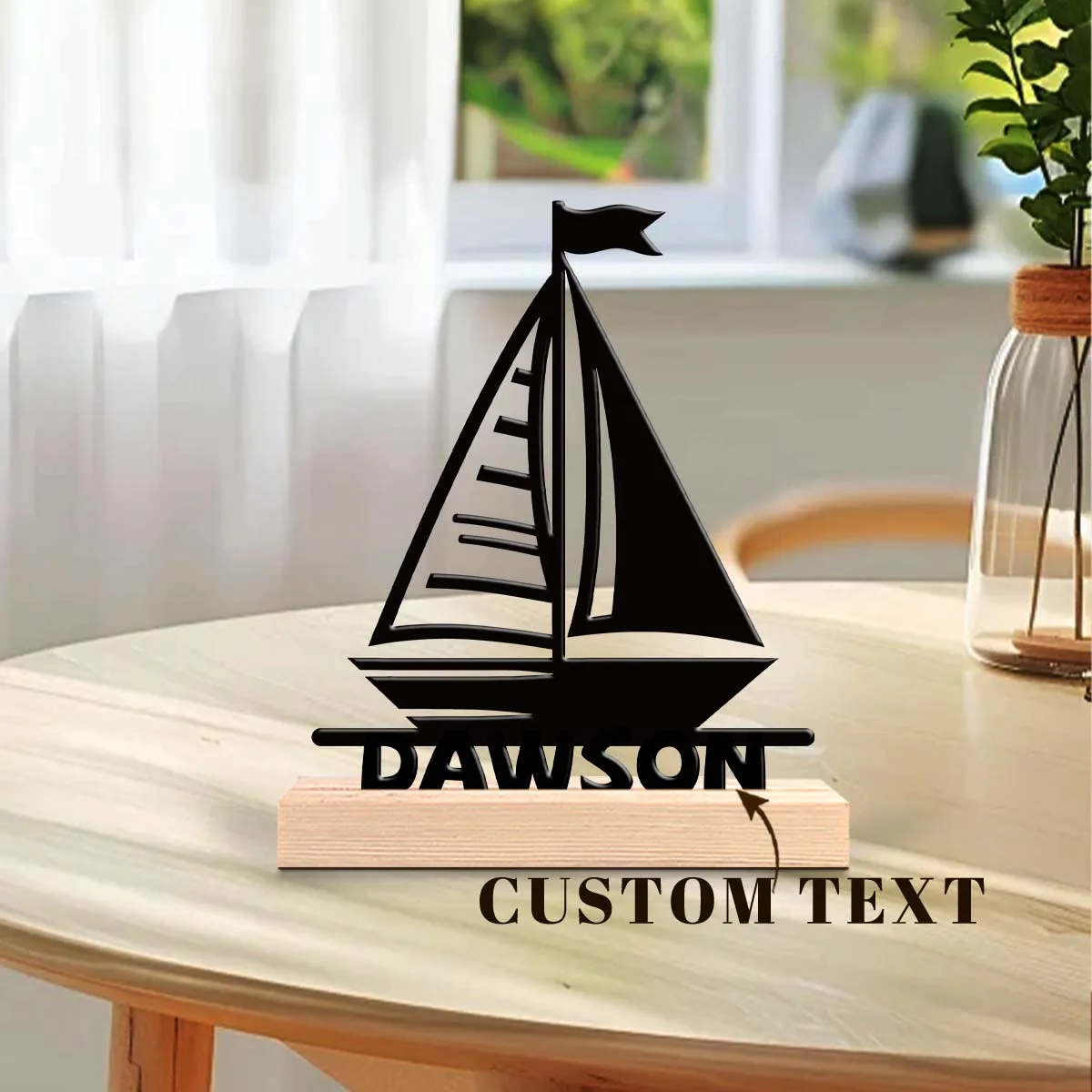 1pc Customized Minimalist Metal Ornaments Customizable Content Equipped with Wooden Base Home or Office Decorations