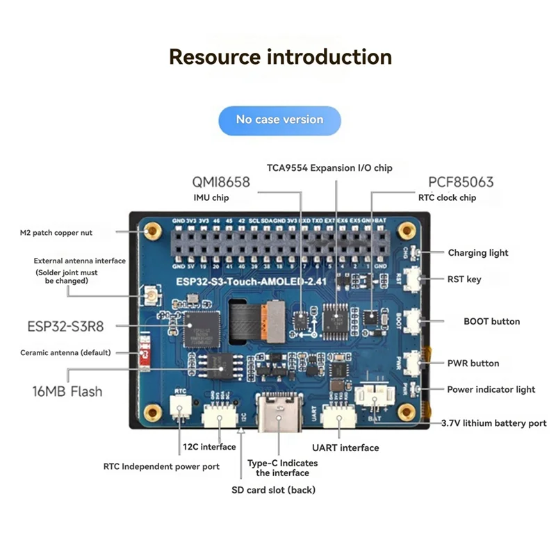 ESP32-S3 2.41Inch AMOLED Touch Display Development Board 600X450 Resolution, Dual-Core 32-Bit LX7 Onboard Accelerometer