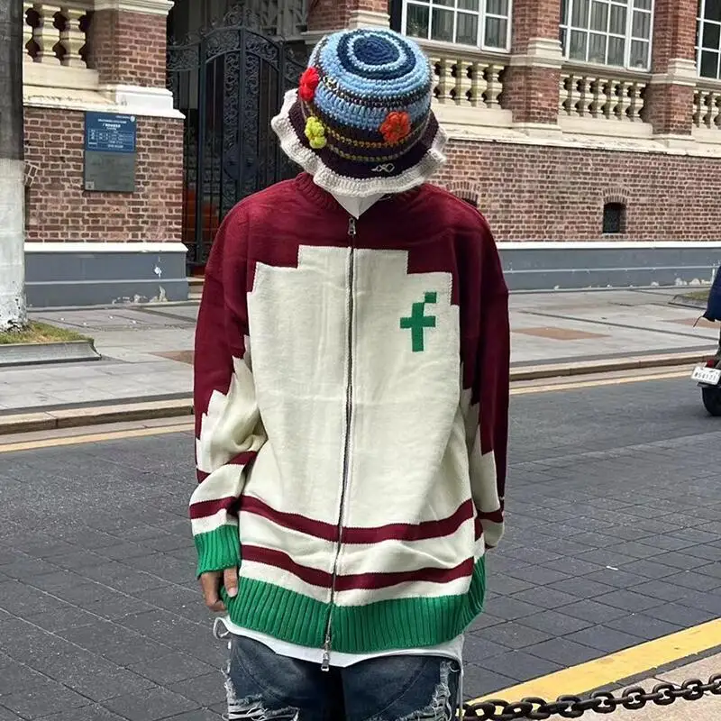 เสื้อสเวตเตอร์ไหมพรมคอเต่าครึ่งตัว รุ่น MWJLPWQ 2025 สำหรับฤดูใบไม้ร่วงและฤดูหนาว ดีไซน์ลำลองแบบสีตัดต่อ ซิปคู่อเนกประสงค์ รุ่น 12525