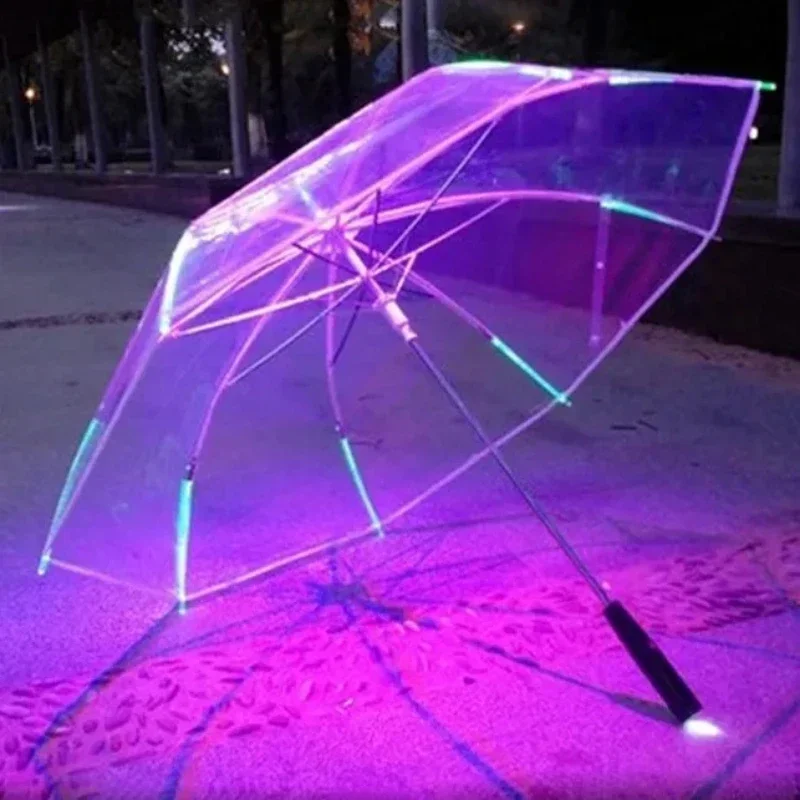 Transparent LED Light Umbrella GlowintheDark Gift Long Handle for Party Environmental Activities Rechargeable Luminous Umbrella