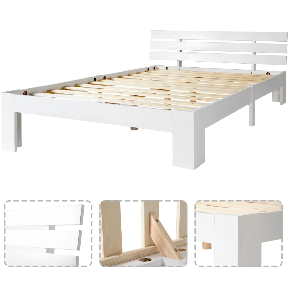 Holzbett, Doppelbett mit Kopfteil des Bettrahmens mit Schieferrost, 200 x 140 cm, Massivholz-Doppelbett, kann als Bett aus Kiefernholz verwendet werden – Detail 17