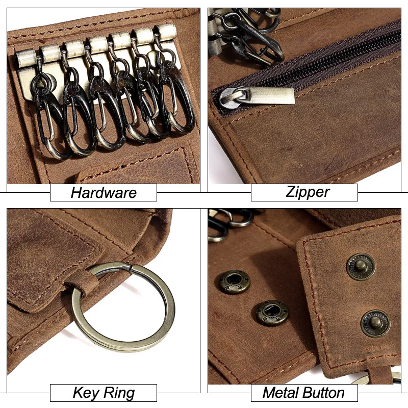 Real leather key bag Multi-function triple fold change purse head layer cowhine car key bag for men and women