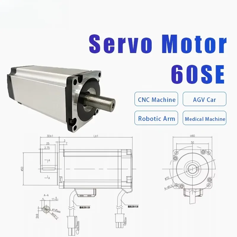 60SE servo motor High precision and high stability 0.2kw 48V 3000RPM 0.63Nm 7A 200W numerical control servo motor