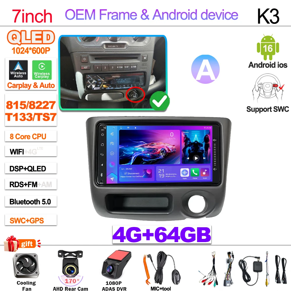7“ 9” Android 16 Autoradio Voor Toyota Vitz XP10 Yaris Platz Echo 1999 2000 2001-2005 Multimedia Video Player Carplay GPS RDS