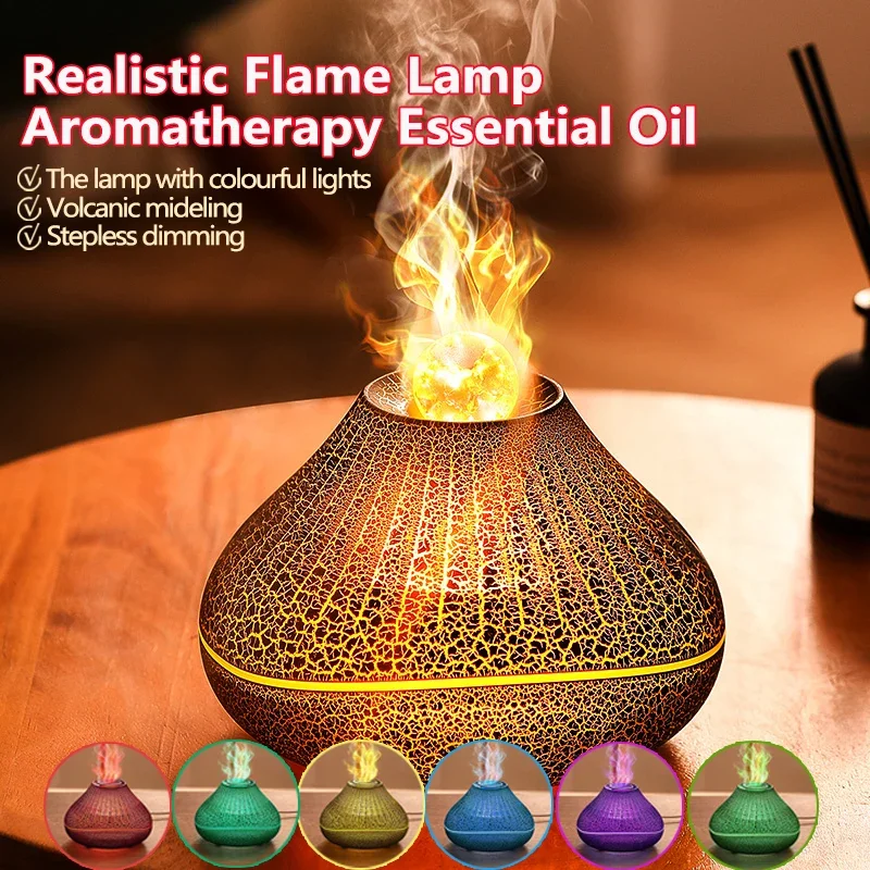 

Volcanic Aroma Diffuser Essential Oil Lamp 160ml USB Portable Air Humidifier with Color Flame Night Light