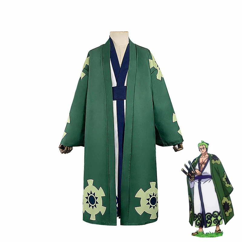 Anime One Piece Roronoa Zoro Cosplay Costume Cloak Trench Kimono Robe Suit